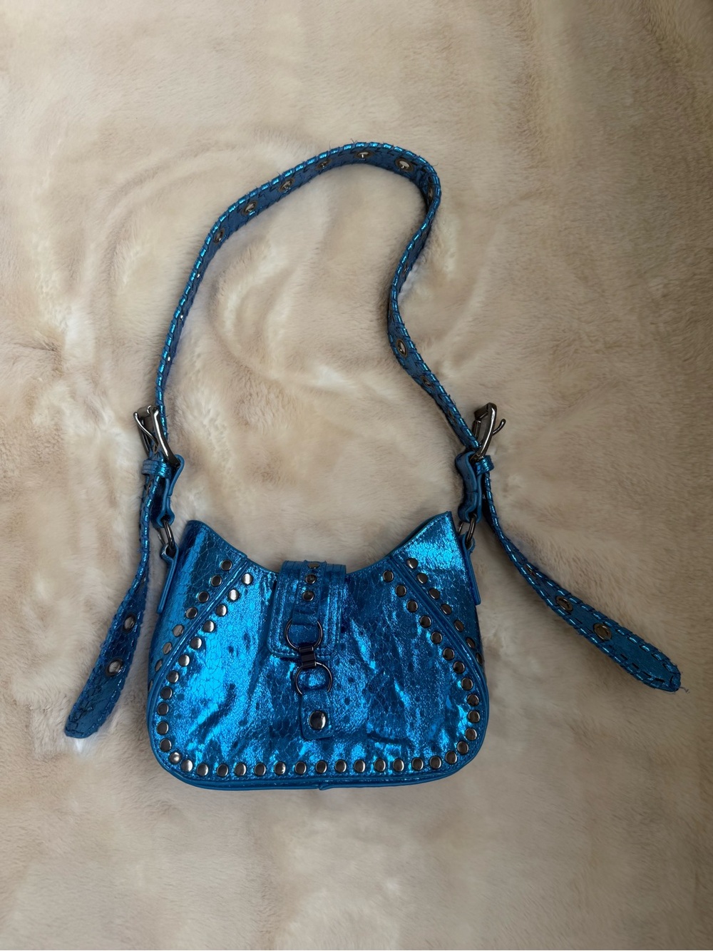 Urban Outfitters Metallic Blue Studded Shoulder Bag